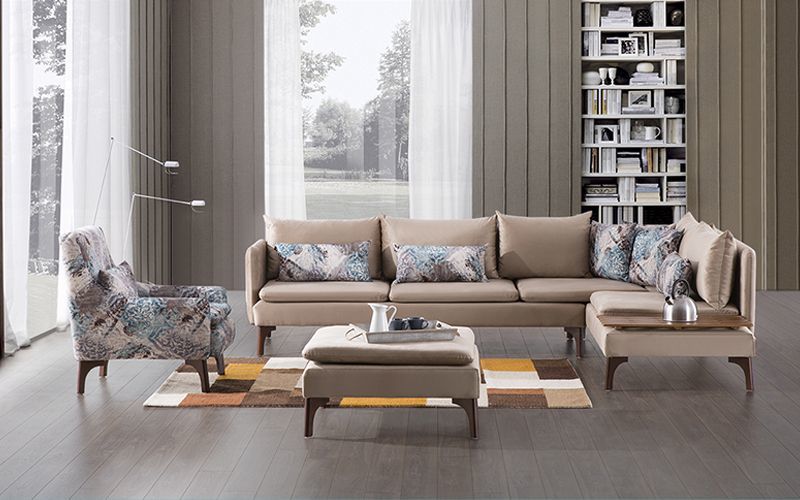 Egypt Modern Design Fabric Sofa Furniture White Corner Chaise